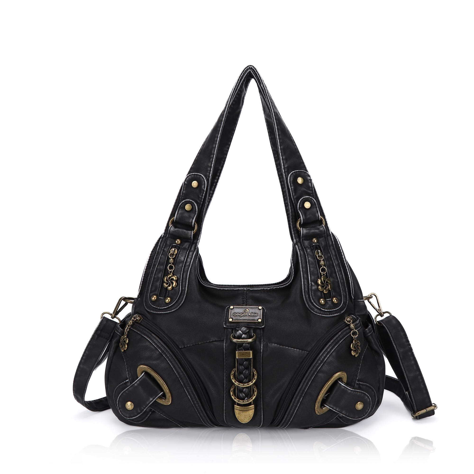 Angel Kiss Bolso De Mujer Grande Bolso Bandolera Mujer PU Cuero Vintage Bolso con Correa Desmontable