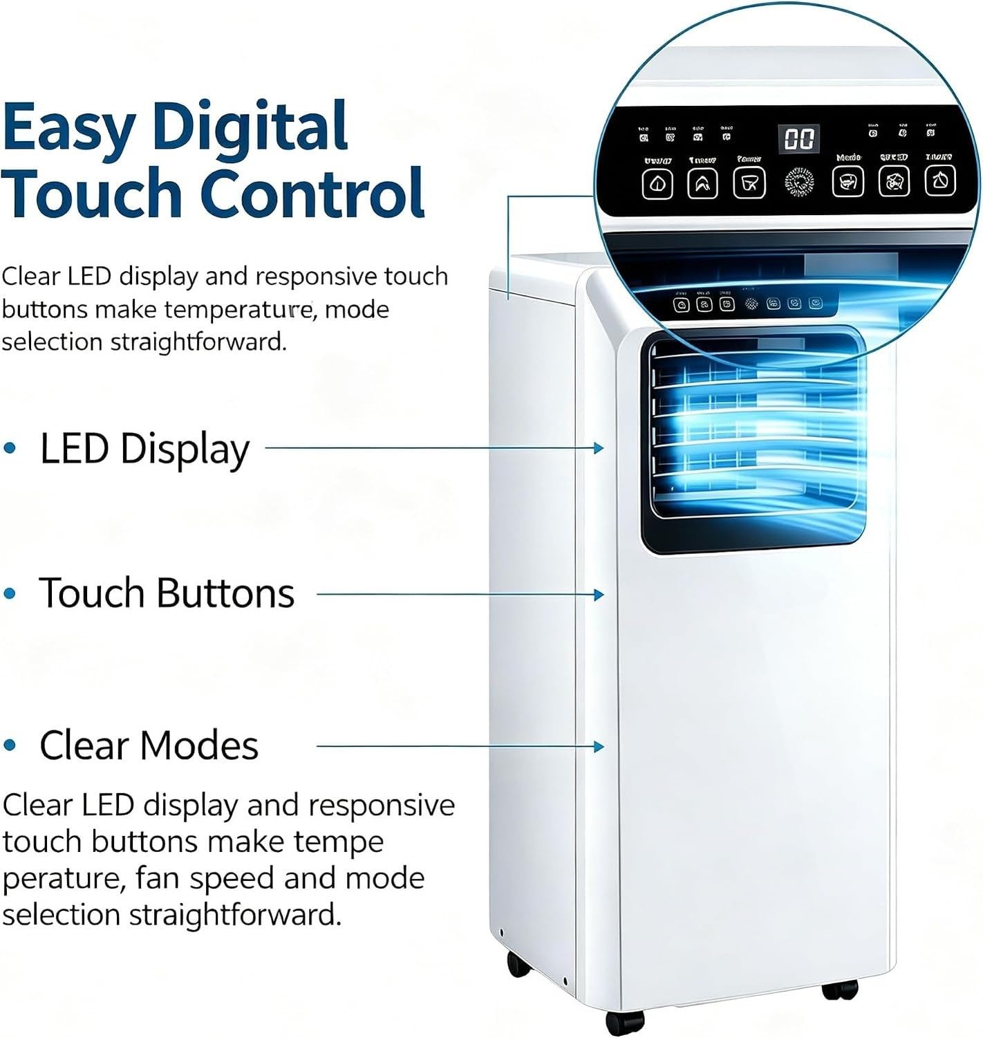 Condizionatore d'Aria Portatile 9000 BTU Singolo Raffreddamento con refrigerante R290, Installazione Senza Fori, Silenzioso, Ideale per Uso Domestico Camera da