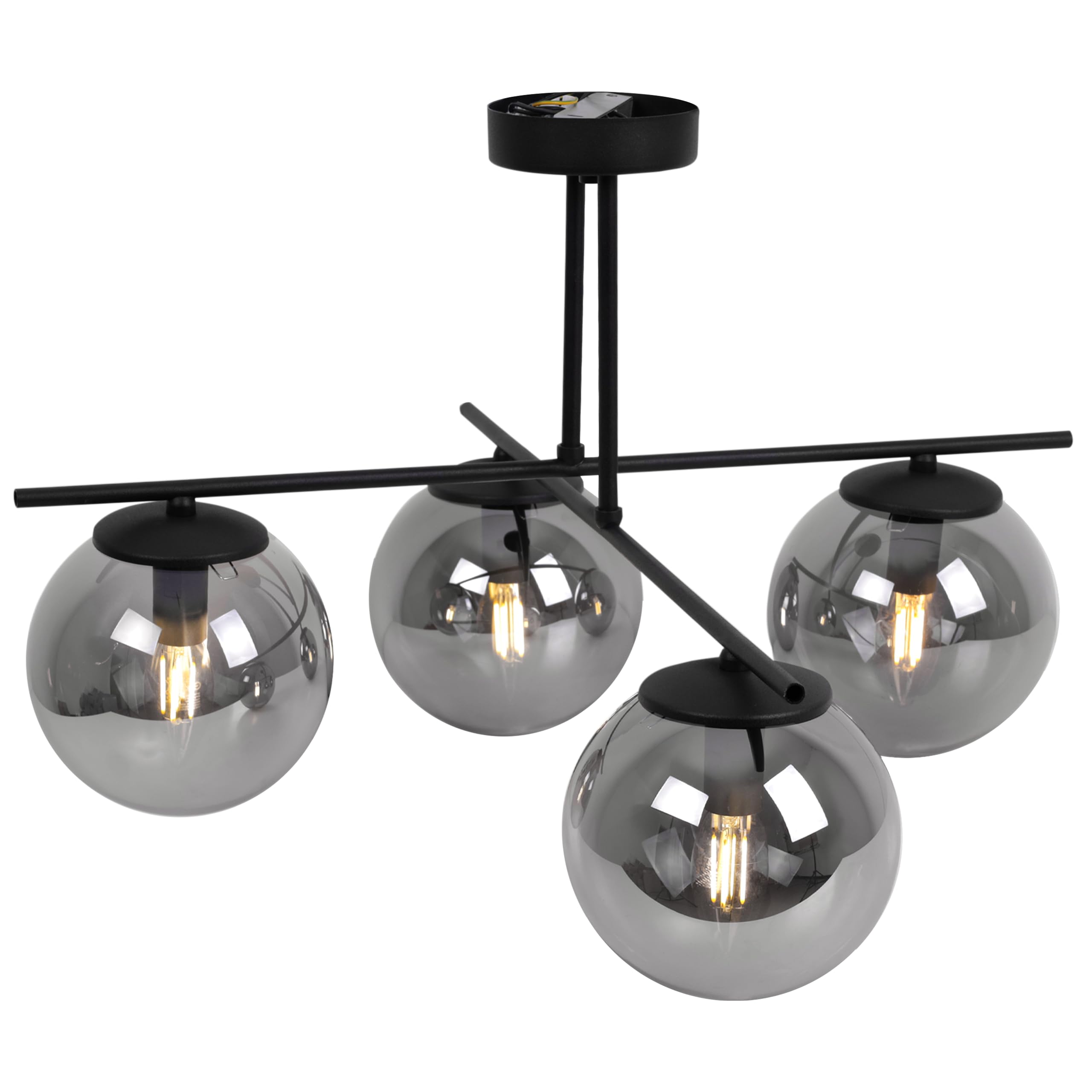 Light-Home Modena wiszący żyrandol - Nowoczesna lampa na sufit - oprawa do sypialni salonu i kuchni w stylu loft nowoczesny - metal i klosz szkło mleczne - E14 z 4 punktami światła - czarny
