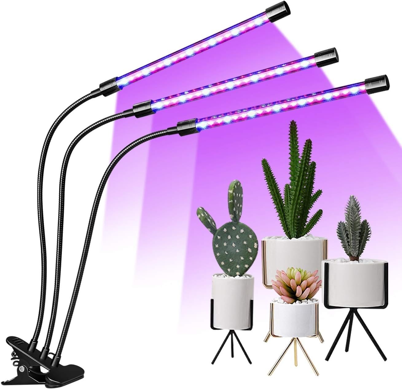 EMMMSUN Grow Light, 45W LED Grow Light with 3/6/12H Cycle Timing, 3-Head Adjustable Gooseneck Plant Light, 5 Dimmable Levels&3 Switch Modes for Indoor Plants