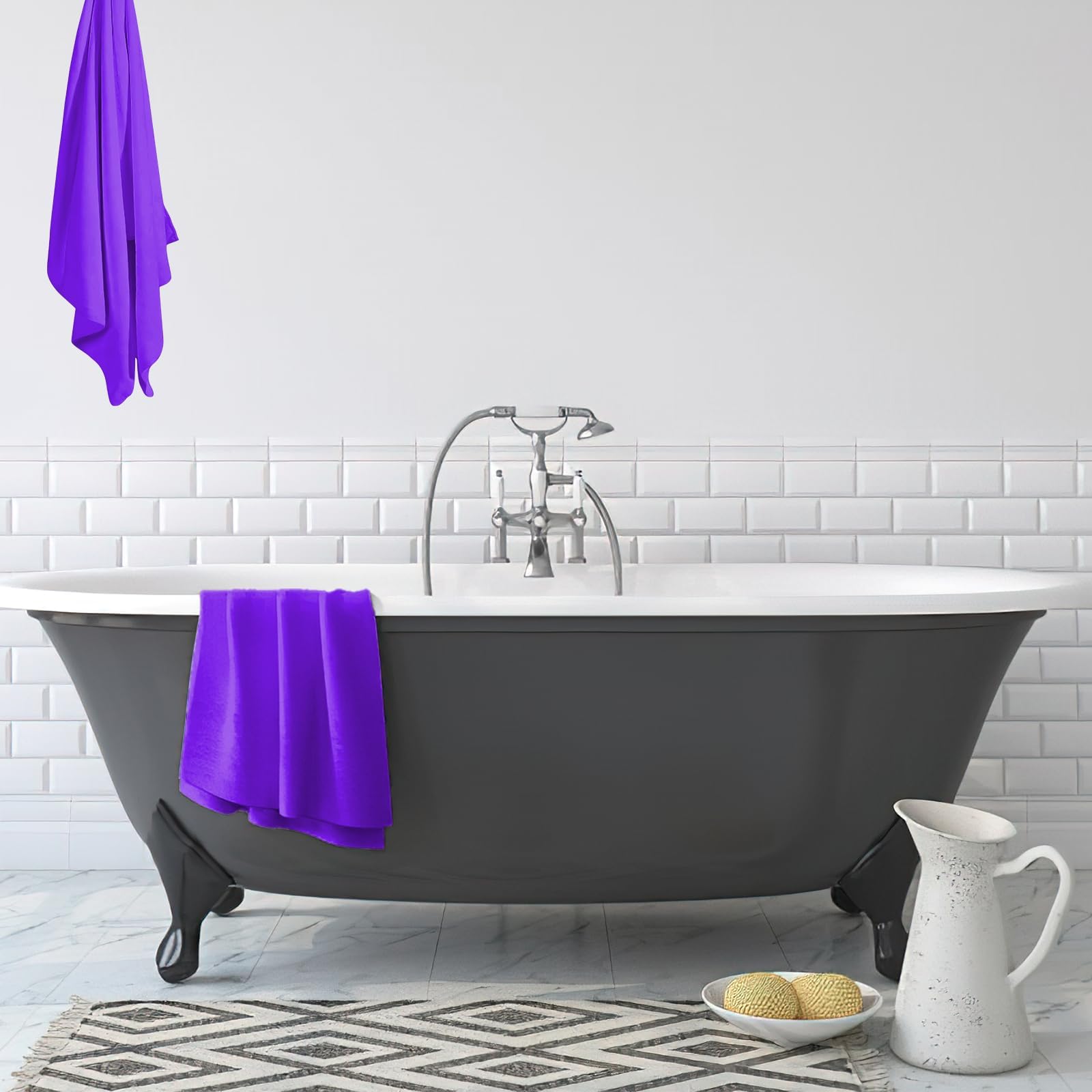 Lot de 2 Grands Draps de Bain XXL en Microfibre 102x203 cm, Serviette de Bain Extra Large à Séchage Rapide, Grande Serviette Absorbante pour Spa, Salle de Sport, Hôtel, Plage et Voyage (Violet Foncé)