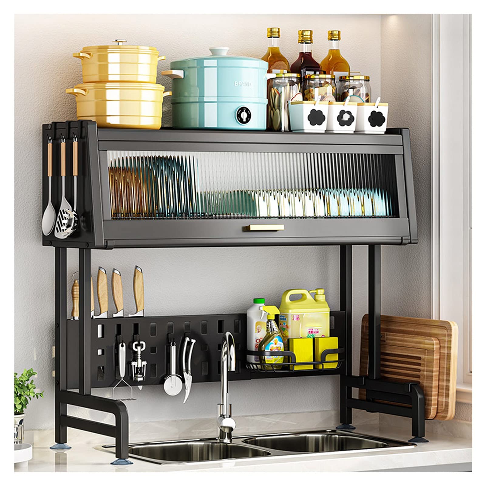 TRUIGYN Estante para Platos, Estante para secar Platos sobre el Fregadero, Longitud Ajustable, secador de Platos sobre el Fregadero para Almacenamiento de tazones de Cocina