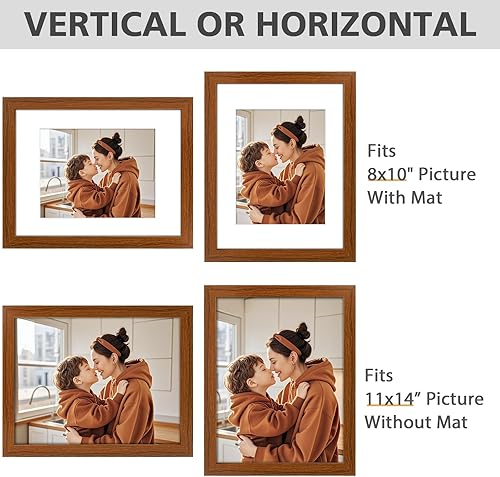 Miniatura 4 de Golden State Art, Portarretratos marrón de 11 x 14 pulgadas hecho de madera de pino maciza y vidrio templado, pantalla para fotos de 8 x 10 pulgadas