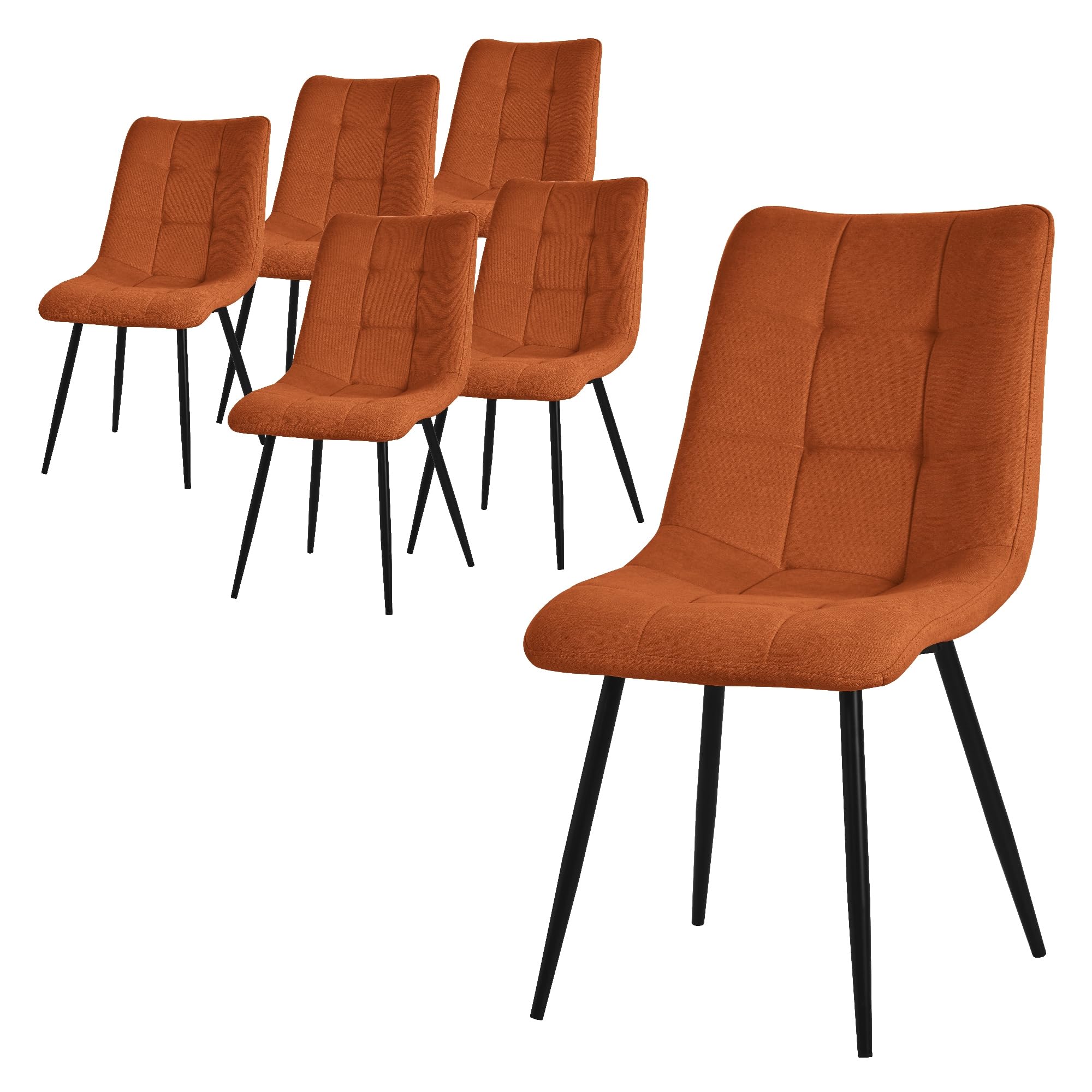 ML-Design Juego de 6 Sillas de Comedor Naranja Asiento Acolchado para Cocina o Salón con Funda de Tela y Patas de Acero Negro Sillón Tapizado Suave con Respaldo para Oficina o Sala de Estar