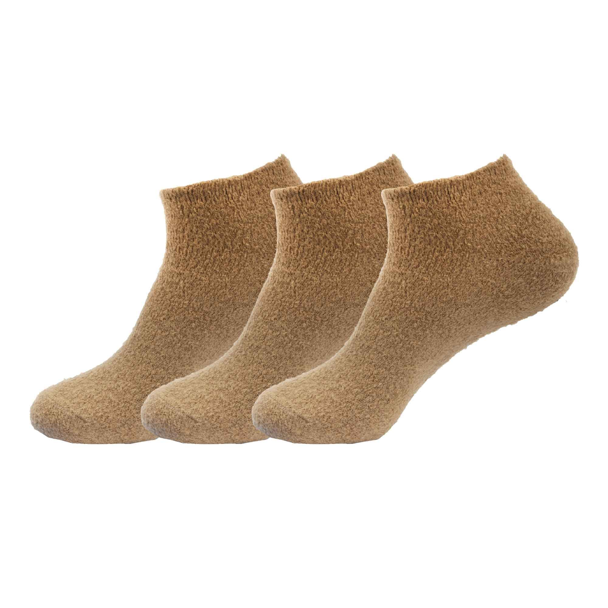 BambooMN Women's Super Soft Aloe Infused Fuzzy Nylon Spa Socks - Size 9-12 - Solid Brown - 3 Pairs