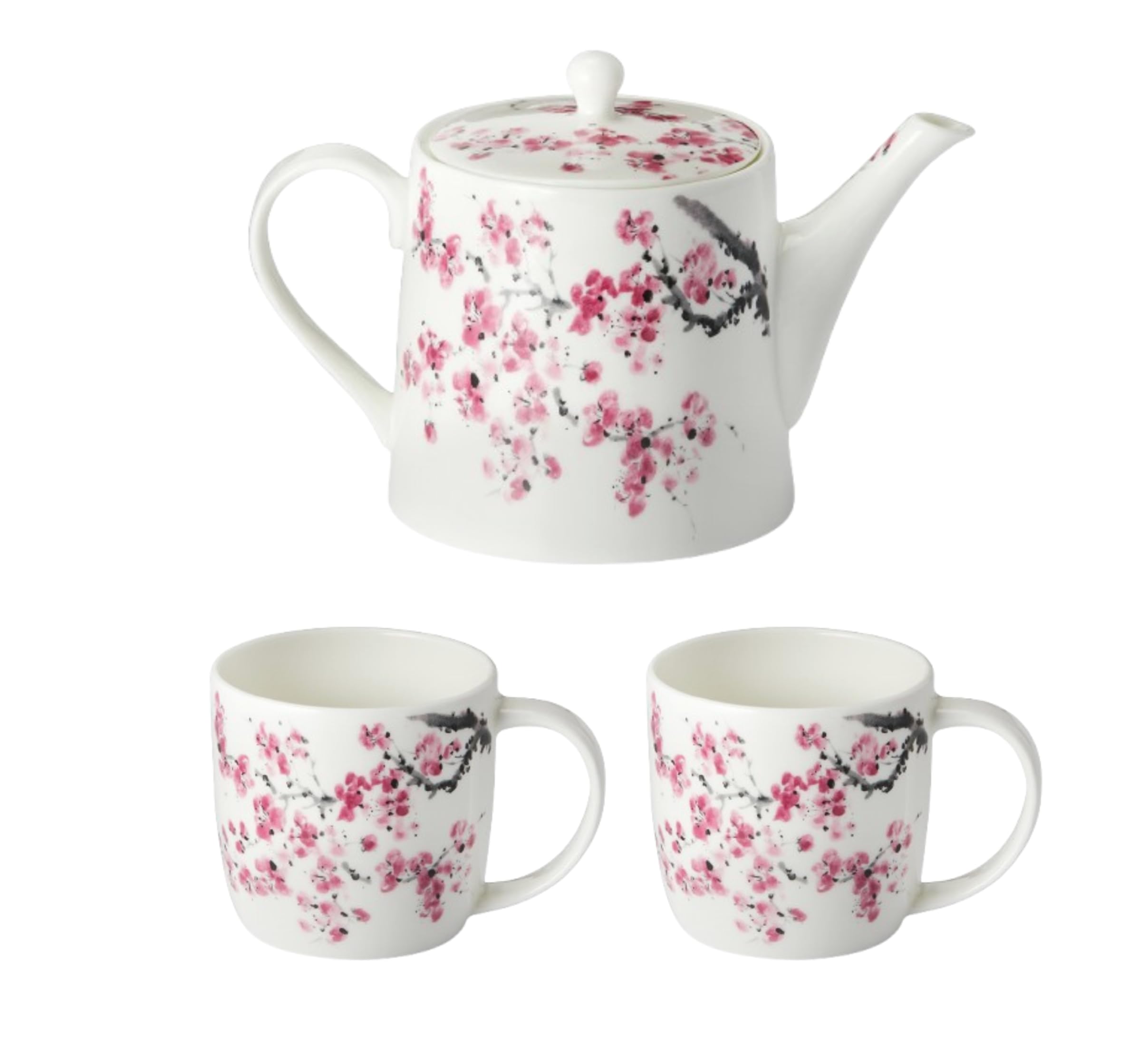 Teemando Sakura Teekanne aus Steinzeug, 0,75 Liter Fassungsvermögen, 12 x 12 x 10 cm, Spülmaschinenfest, Kirschblüten-Design + 2 X Becher "Sakura" von Cha Cult