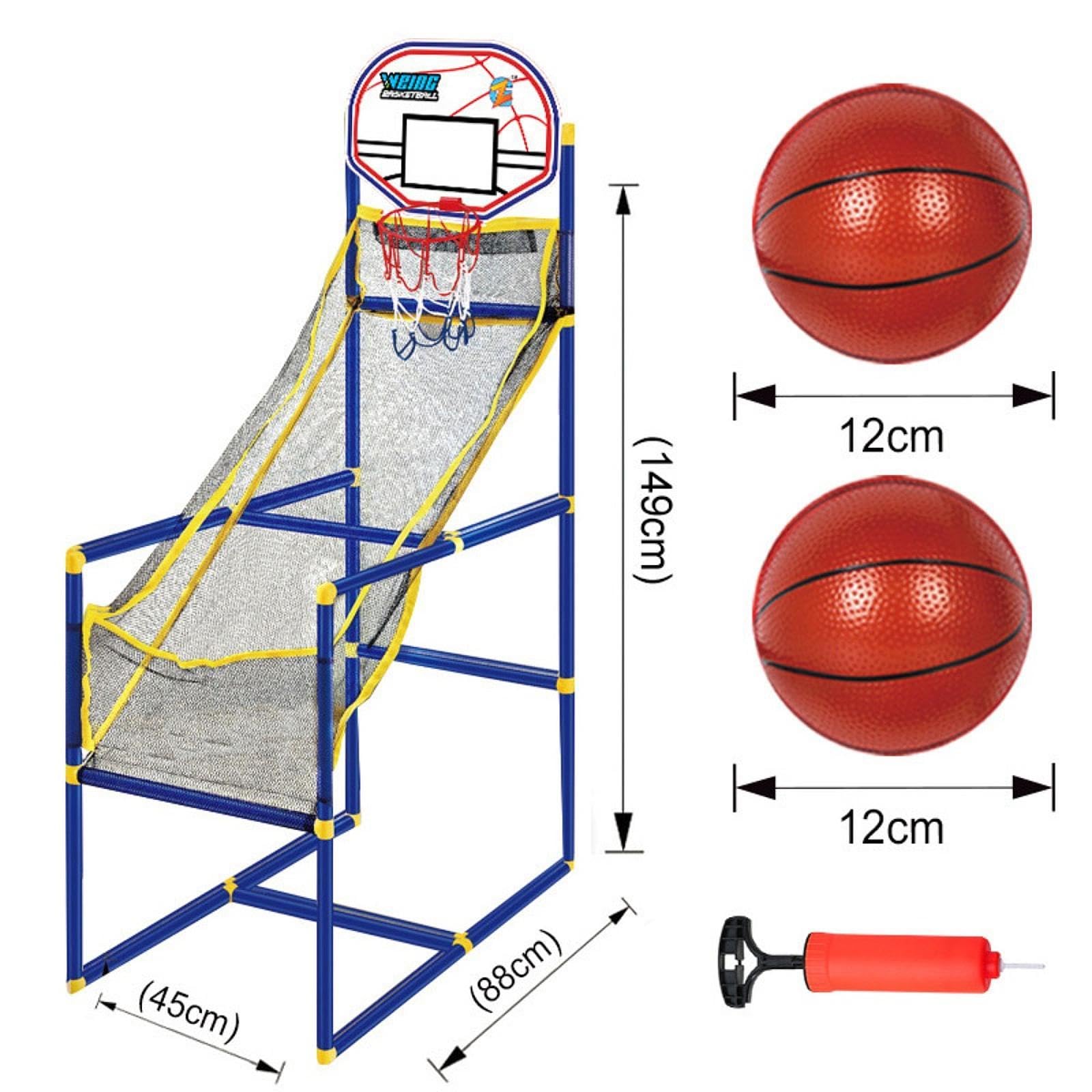 Set da Basket Arcade in 3 Pezzi, Canestro da Basket per Interni, Palla Gonfiabile, Supporto Regolabile per Bambini, Struttura Robusta, Adatto per, con 2 Basket