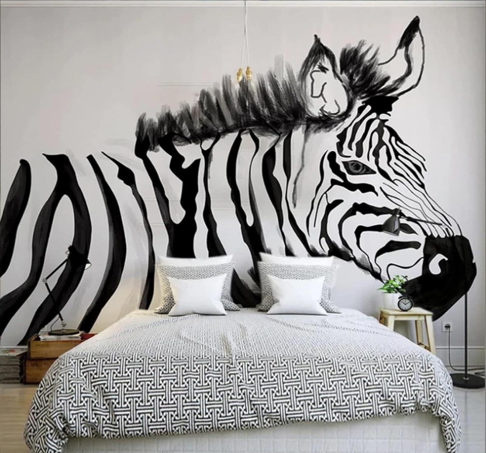 Minimalist Hand Drawn Black and White Zebra Animals 3D Wallpaper Easy Install Feature Office Living Room Sofa Bedroom TV Background Wall Decoration-300cm×210cm