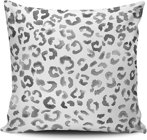 Fanaing Funda de almohada con estampado de leopardo gris, color negro, acuarela, pintura a mano, para el hogar, sofá, decorativo, 26 x 26 pulgadas,