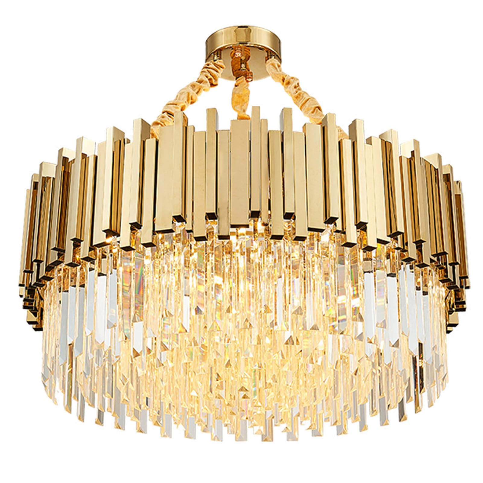 THKSGIV Modern LED Crystal Chandelier - Round Golden Stainless Steel Ceiling Light for Dining Room Living Restaurant Elegant Pendant Lighting Fixture (55cm) [Energy Class A]