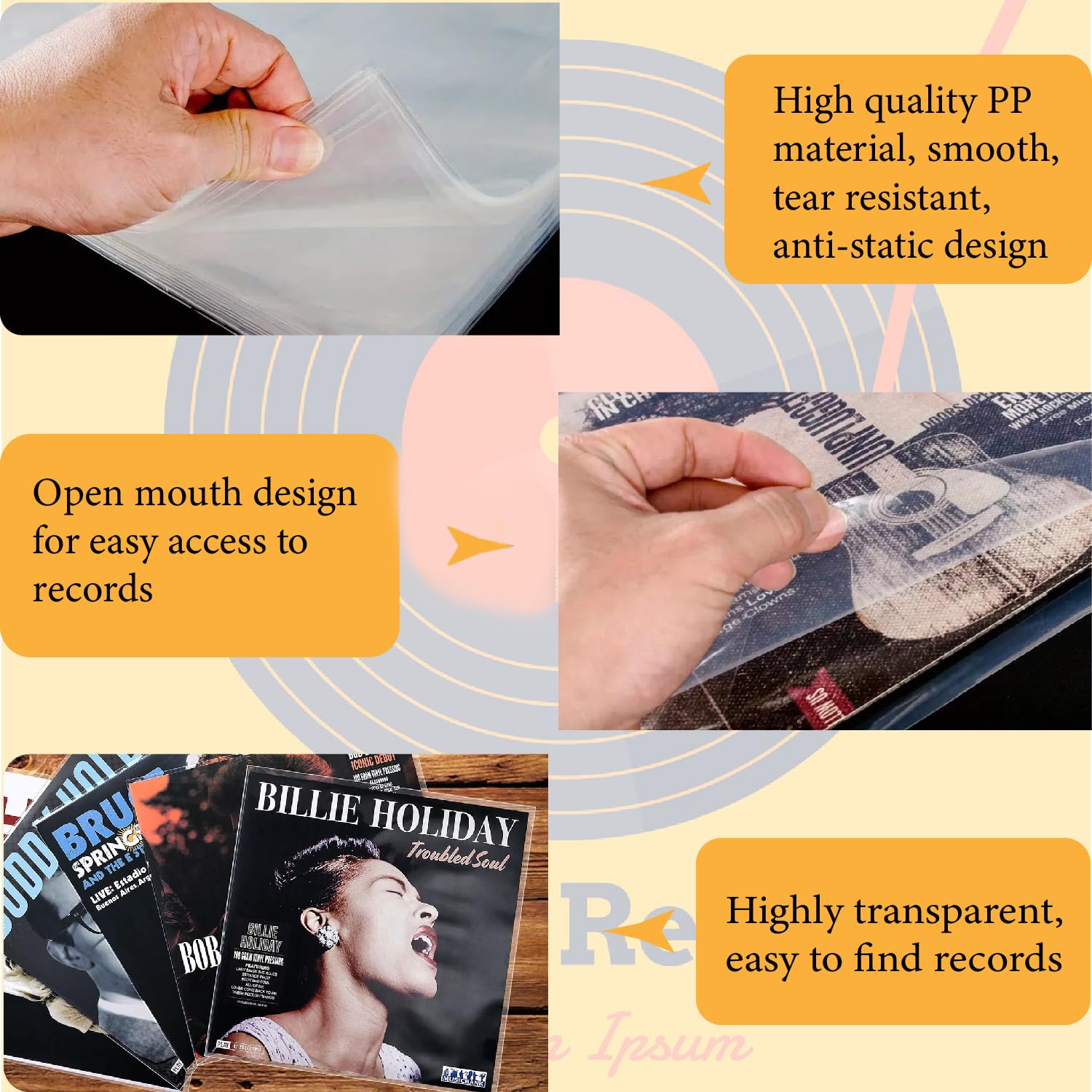 50 piezas de fundas exteriores de vinilo de 12 pulgadas, fundas de plástico para discos de vinilo LP, funda protectora de vinilo transparente sin ácido para álbum, funda de almacenamiento