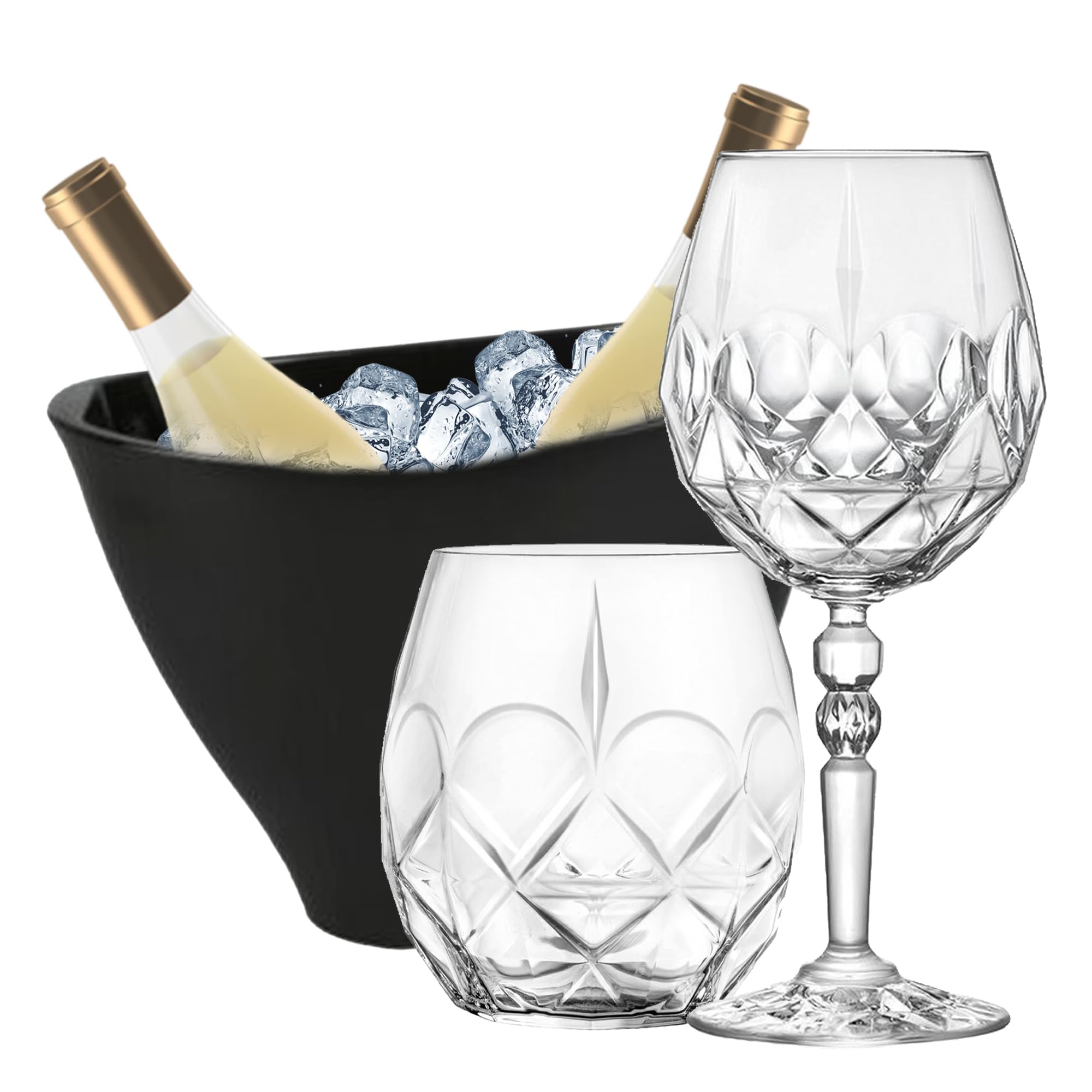 Sicignano | Juego de 6 copas de 53 cl, con 6 vasos de 38 cl, Alkemist para vino, agua, whisky, licores, cócteles, cristal ecológico, transparentes, resistentes – regalo cubo champán negro 2 botellas