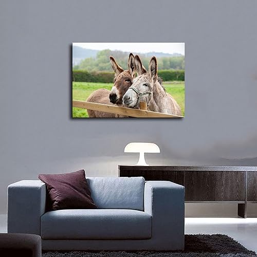 Miniatura 4 de Póster de animales de campo, dos burros, lienzo impreso, pintura, arte de pared, hogar, pasillo, dormitorio, sala de estar (marco, 20 x 30 pulgadas)