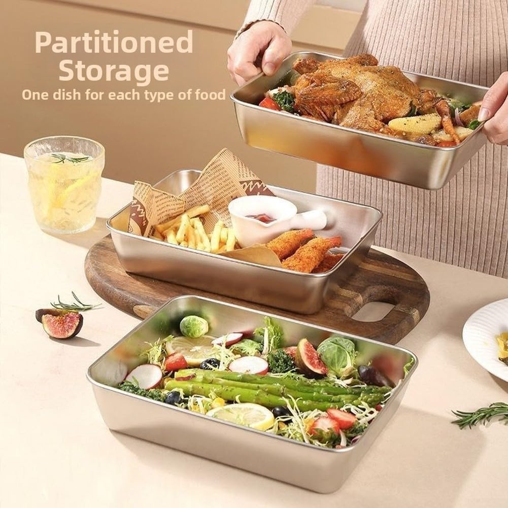 Confezione da 6 contenitori per alimenti in acciaio inox con coperchio, impilabili e impilabili, quadrati, adatti al forno, per cucina, catering, feste, 25 x 18 x 6 cm