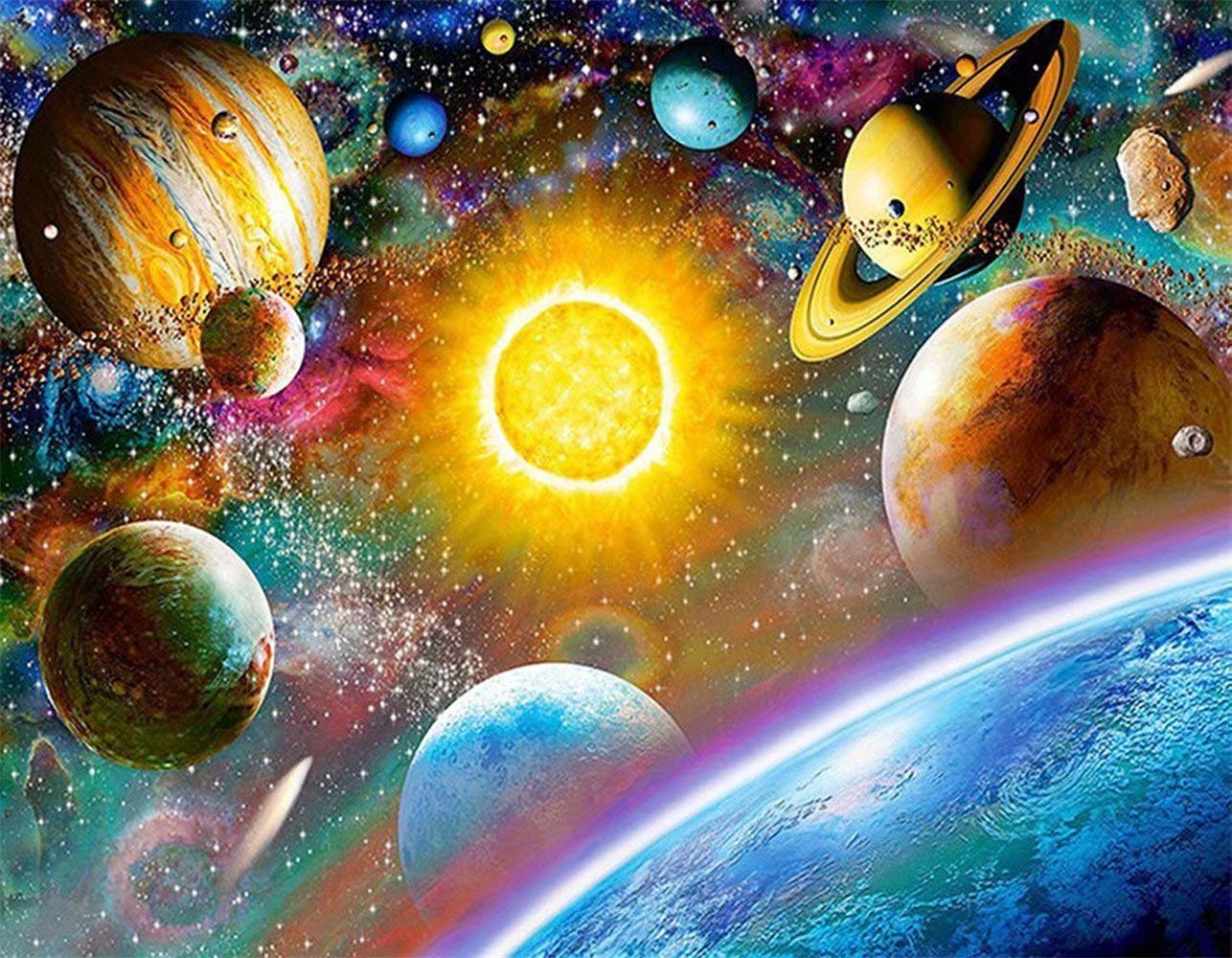 Paint by Number Kits 16 X 20 Inch Canvas Diy Oil Painting for Kids, Students, Adults Beginner with Brushes and Acrylic Pigment,Milky Way Earth Jupiter Saturn(with Frame)