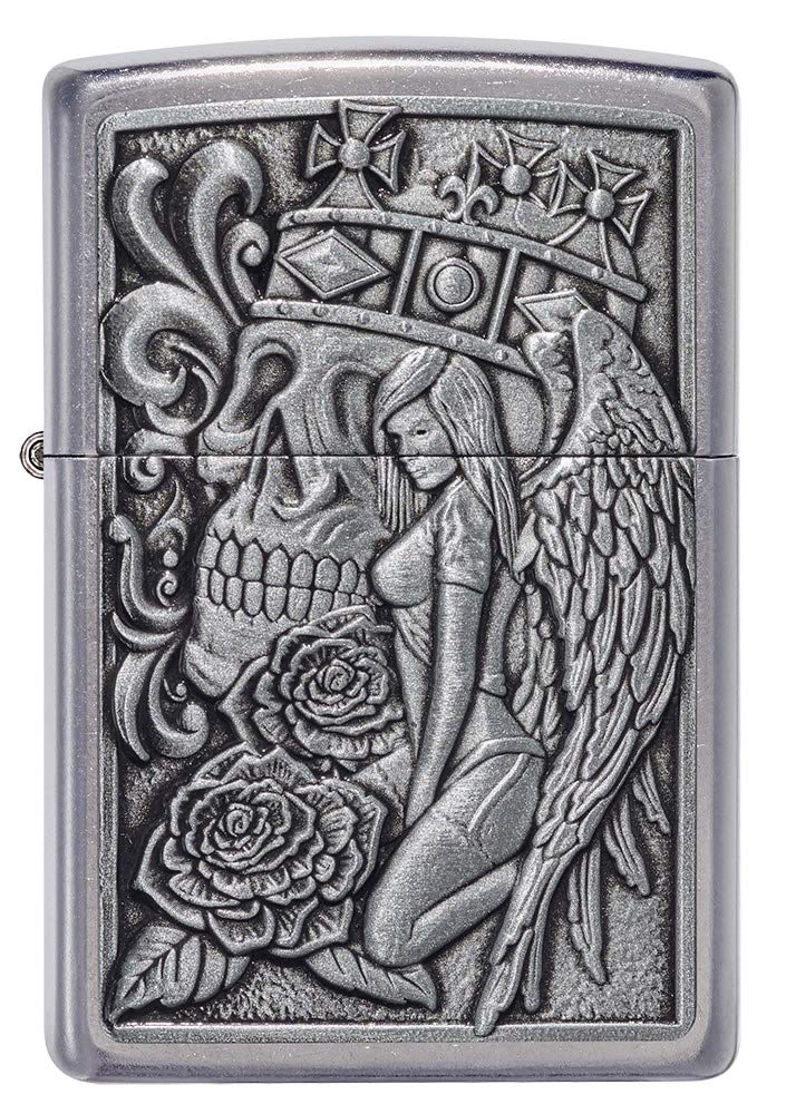 Zippo Skull and Angel Emblem Street Chrome Pocket Lighter