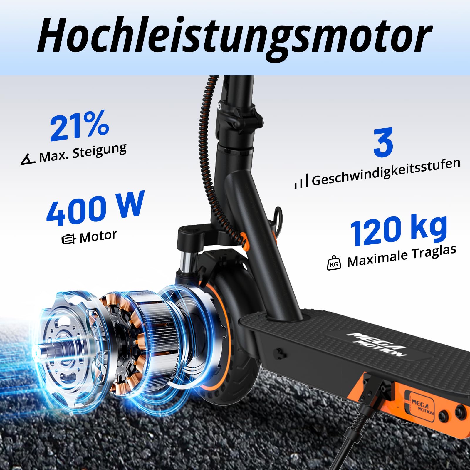 MEGA MOTION Uchwyty 8,5" hulajnoga elektryczna z dopuszczeniem do ruchu drogowego, ABE składana hulajnoga elektryczna