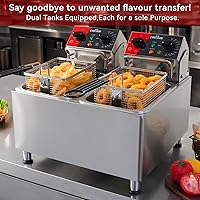 Vista 2 de CROSSON Freidora eléctrica de doble tanque de 20 libras con cabezal giratorio, temporizador de 30 minutos, tanque de aceite extraíble de acero