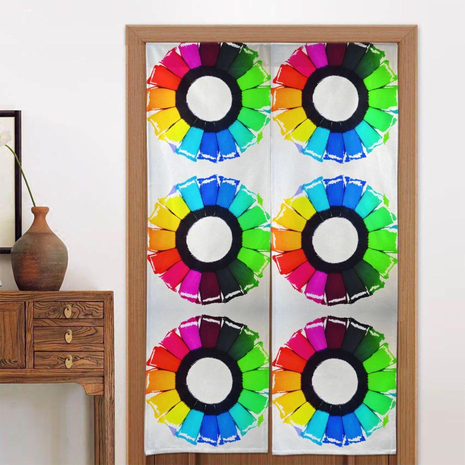 CNTDBU Colored crayon circles Door Curtain 34x56 Inch-Room Divider Panel for Privacy, Entryway Screen for Kitchen Bedroom