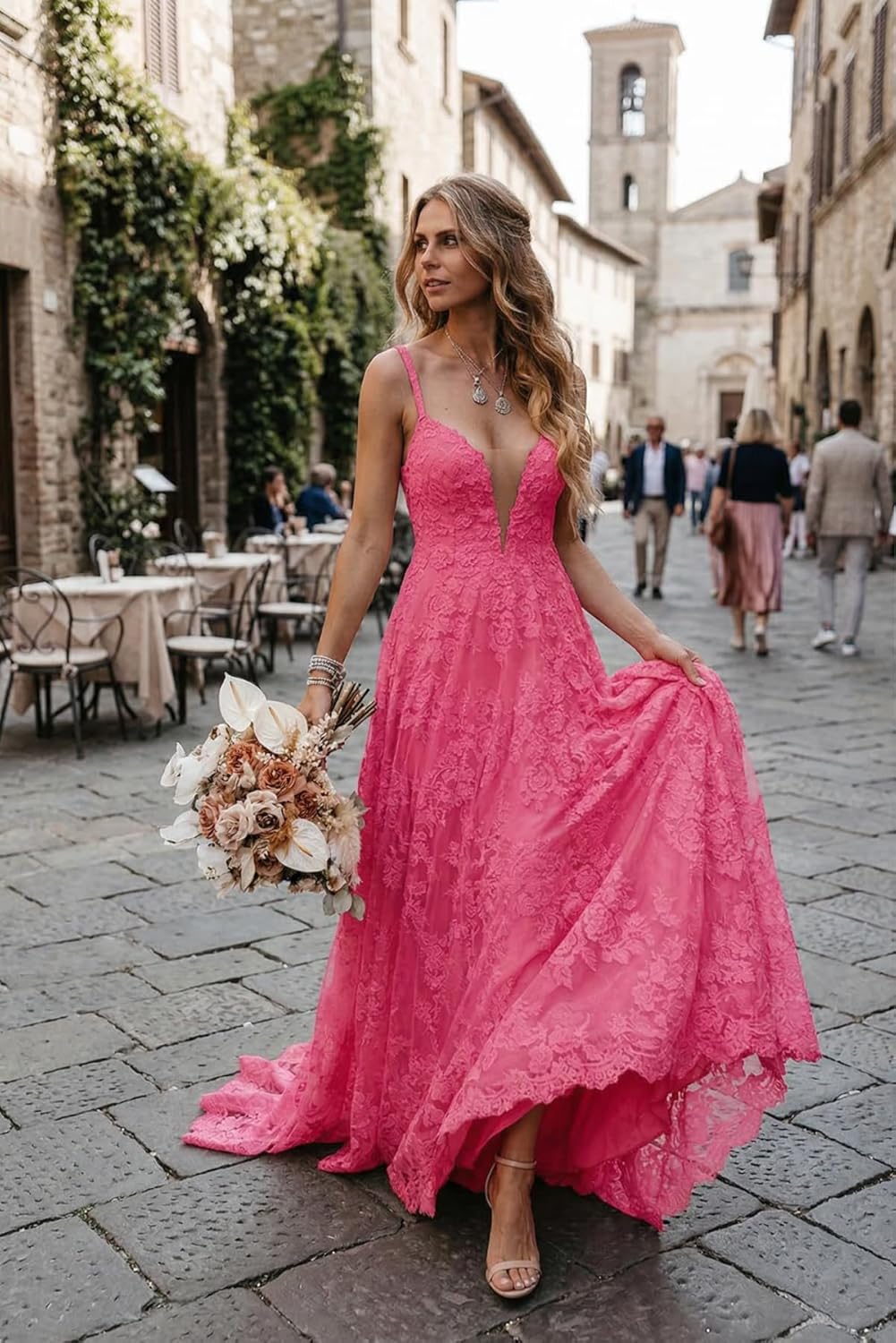 Women's Tulle Boho Wedding Dresses for Bride 2026 Simple Beach Wedding Dress with Train Bridal Gown