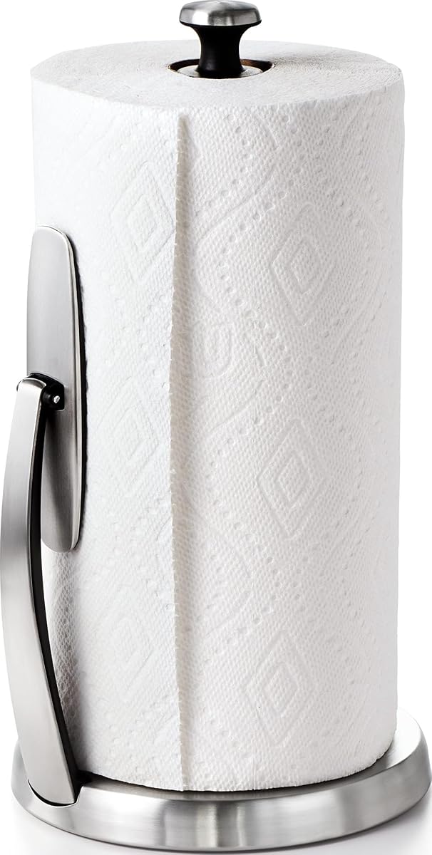 Good Grips SimplyTear Paper Towel Holder Countertop for Kitchen | One-handed Tear, Weighted Stainless Steel Non-Slip Base, Countertop Organizer, Stable Dispensing, Fits any Size of Rolls