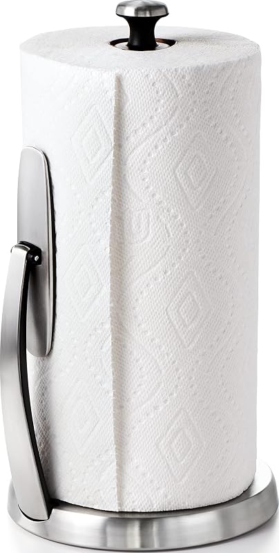 Good Grips SimplyTear Paper Towel Holder Countertop for Kitchen | One-handed Tear, Weighted Stainless Steel Non-Slip Base, Countertop Organizer, Stable Dispensing, Fits any Size of Rolls