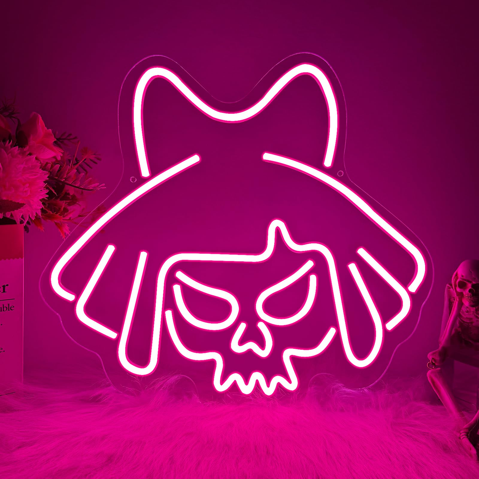 Skull Neon Sign Pink Skull LED Sign for Wall Decoration USB Dimmable Cool Neon Light Led Decorative Night Signs for Game Room Club Party Nightclub Bar Shop — image 1