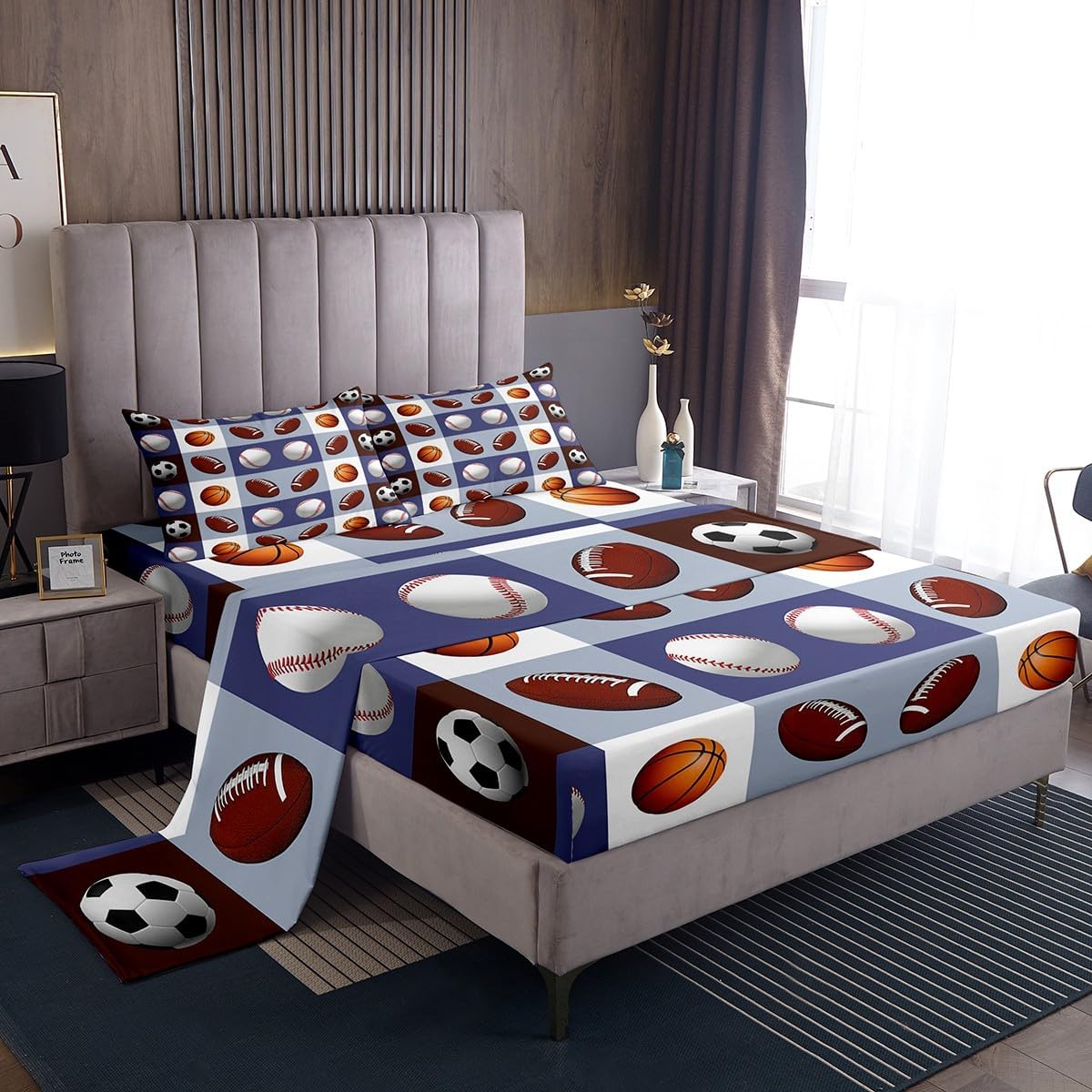 Erosebridal Boys Racing Car Fitted Sheet Queen Size,Sports Car Bed Sheets Extreme Sport Sheet Set Speed Tournament Grid Patchwork Style Vehicles Bedding Set Kids Car Theme Room Decor