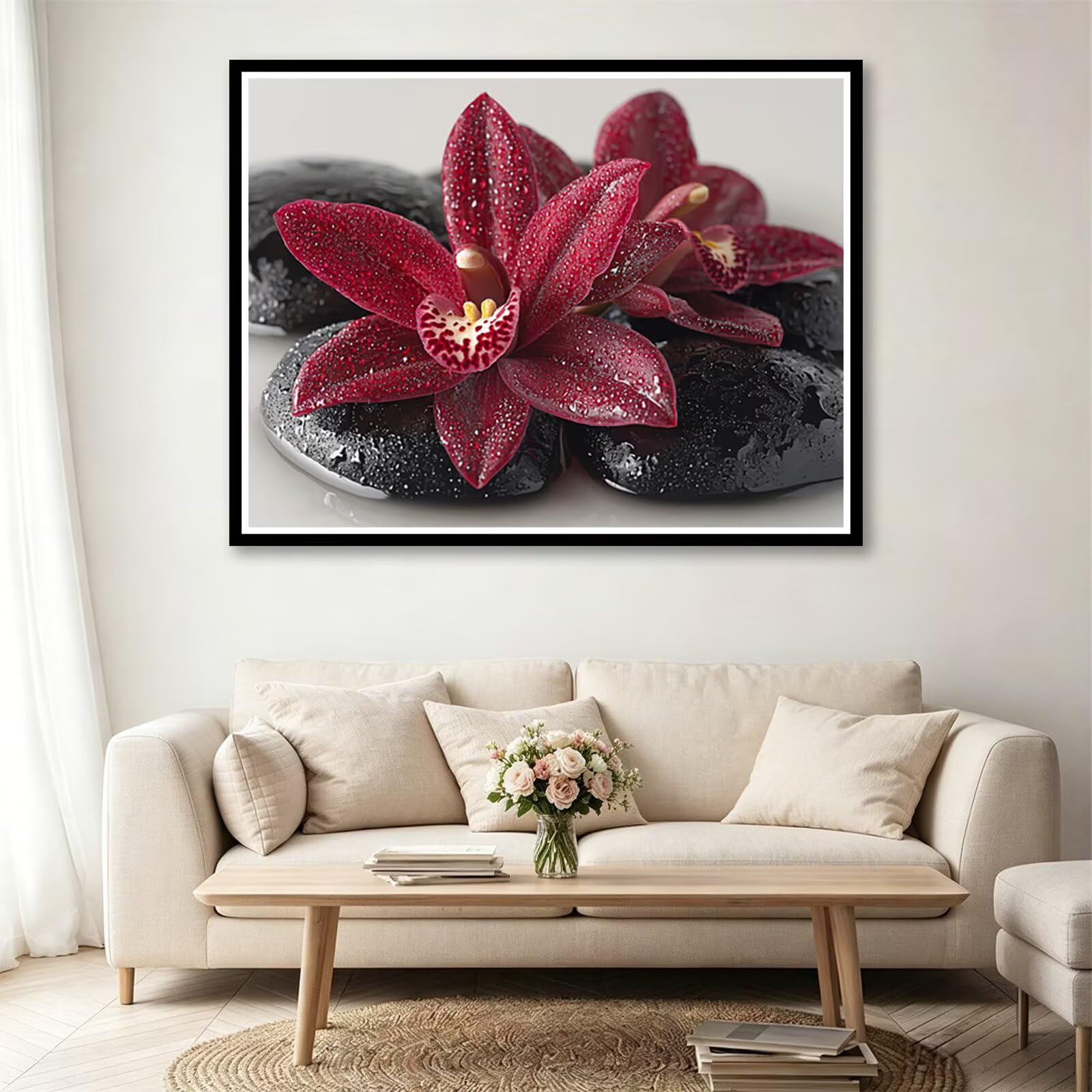 Kwiat diament sztuka dorośli, 5D diamentowy obraz czerwone kwiaty 90x70 cm