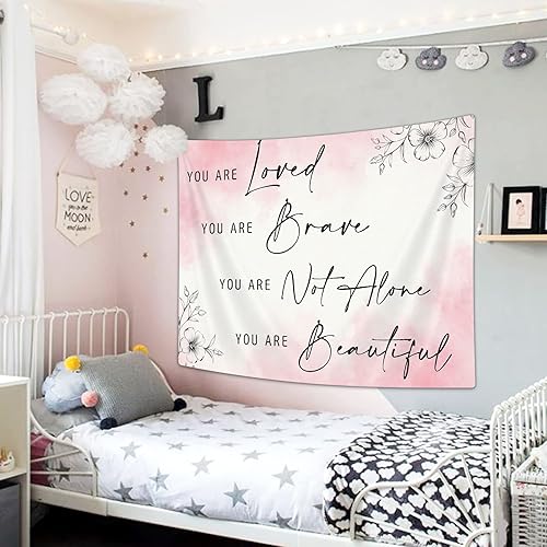Miniatura 4 de Ptrxobj Tapiz de amor para dormitorio, adolescente y niña, decoración de pared con frase "You eres", con estampado floral rosa, decoración de sala