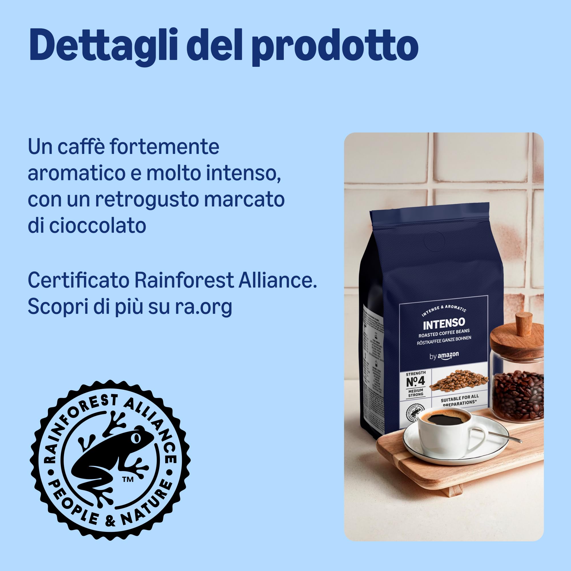 by Amazon Caffè in Grani Intenso, Tostatura Scura, 2kg (2 Confezioni da 1kg) - Certificato Rainforest Alliance