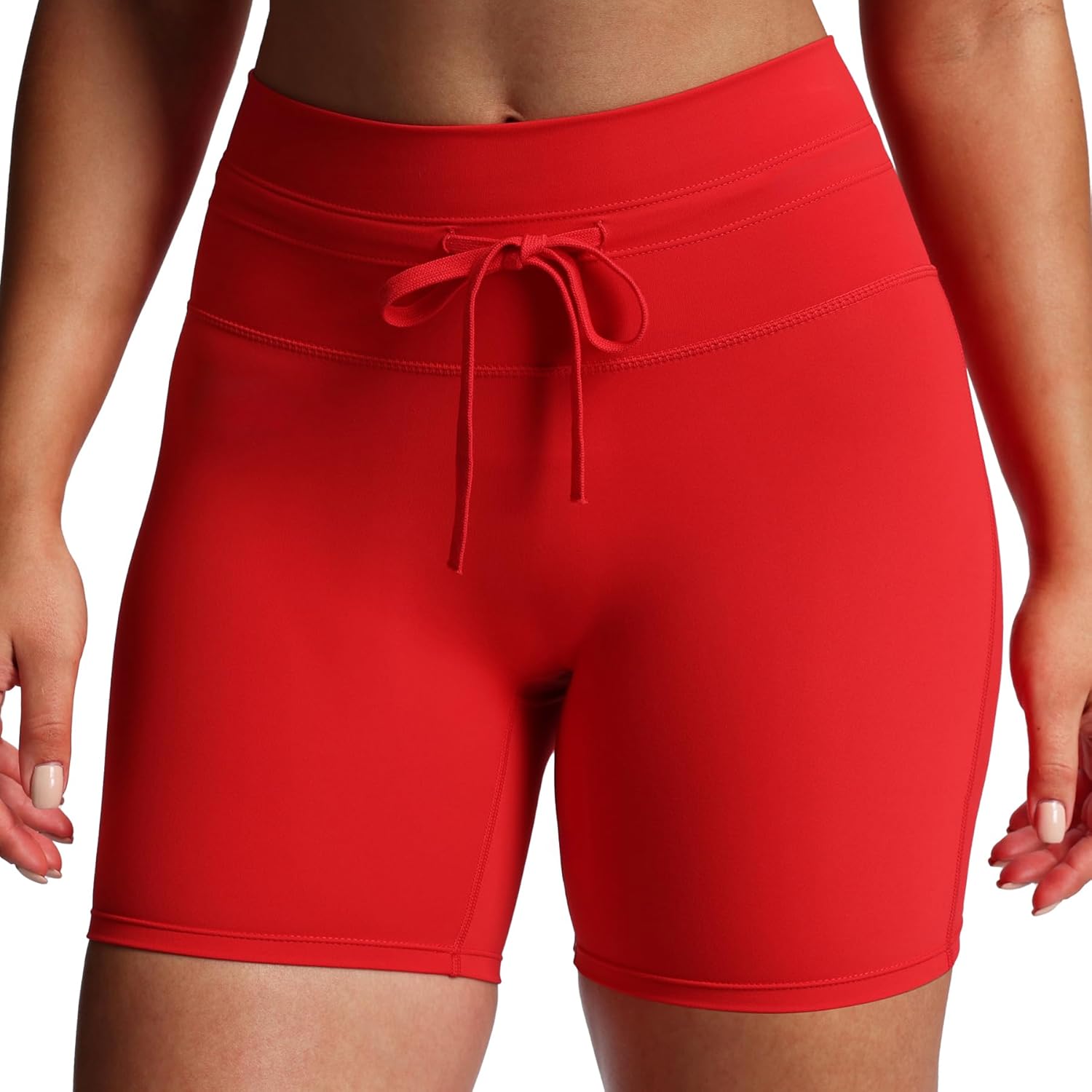 Aoxjox Mila Ultra High Rise Workout Biker Shorts for Women High Waisted Tummy Control Running Drawstring Yoga Short 6"