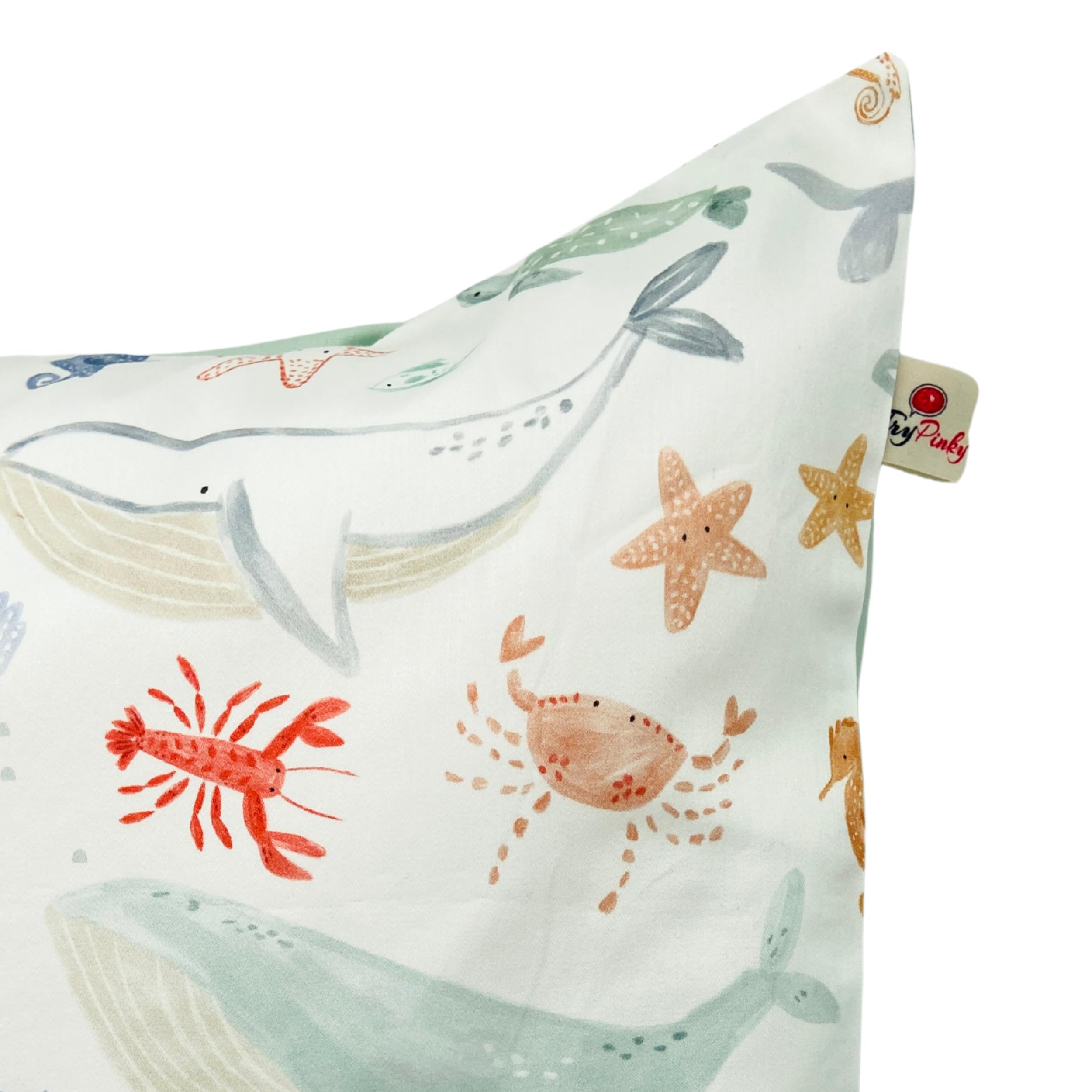 Federa per cuscino per bambini, 100% cotone biologico, 40 x 60 cm, cuscino per veicoli Dinos, unicorni, ragazzi e ragazze (animali marini blu, 40 x 40 cm)