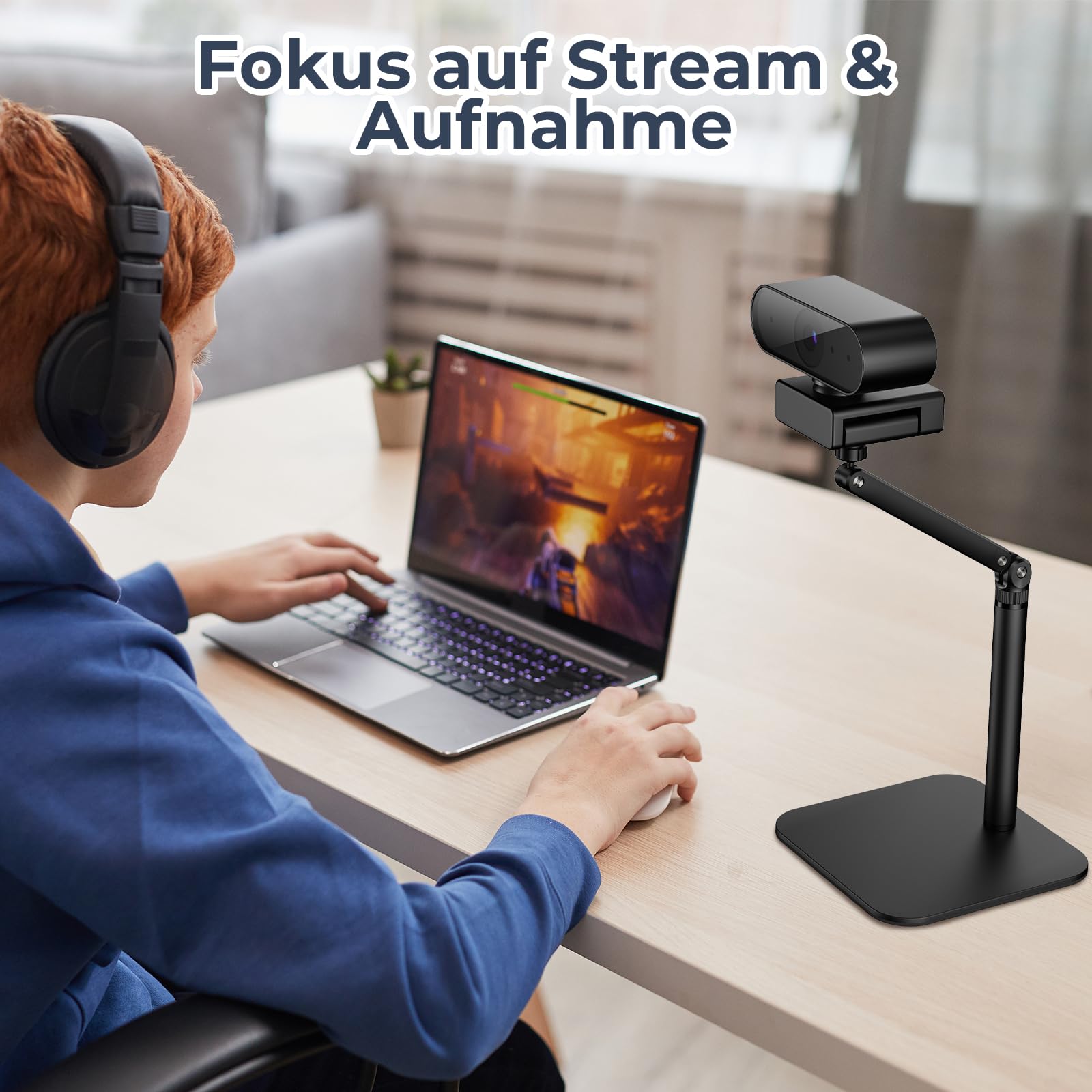 Tischhalterung Mikrofonständer Verstellbarer Montagearm mit 1/4"-3/8"-5/8" Mehrfachgewinde für Blue Yeti, Fifine, HyperX + Mikros/Webcams/DSLRs, Für Studio/Podcast/Livestream Lösung