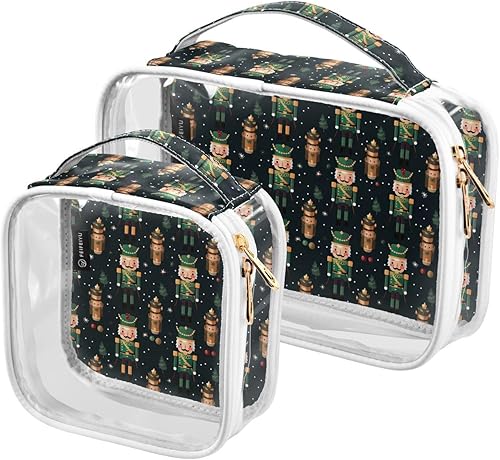 Christmas Nutcrackers Clear Toiletry Bag for Traveling,2 Pack Makeup Cosmetic Bag with Zipper,Travel Bag for Toiletries,Travel Essentials 21215164