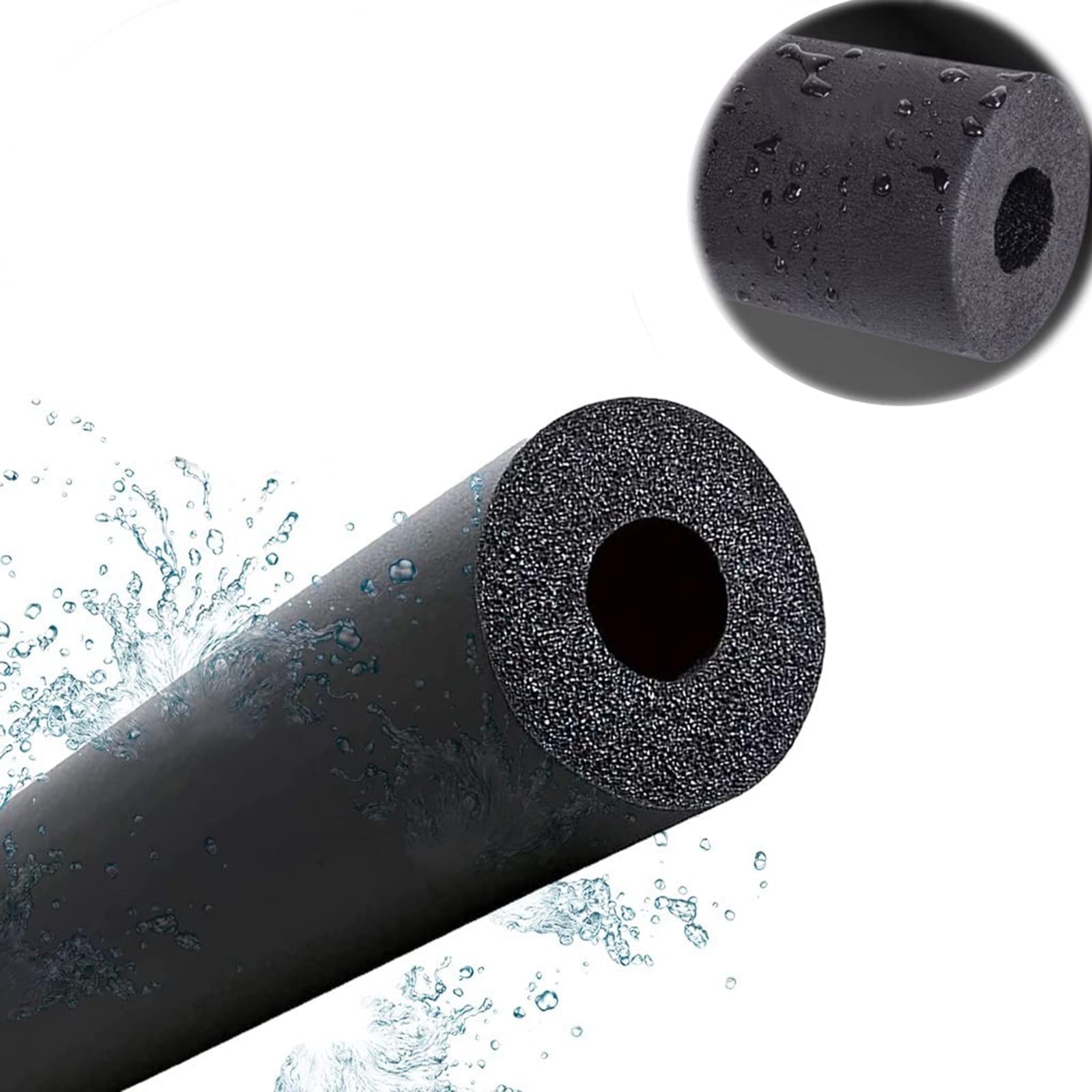 Espuma aislante for tuberías, tubo flexible de aislamiento, ignífugo y anticongelante, for agua aire acondicionado, polietileno, color negro(90mmx20mmx1.8m)