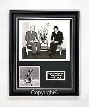 George Best Hand Signed Autograph Football Soccer Memorabilia European Cup Photo In Luxury Handmade Wooden Display & Certificate of Authenticity