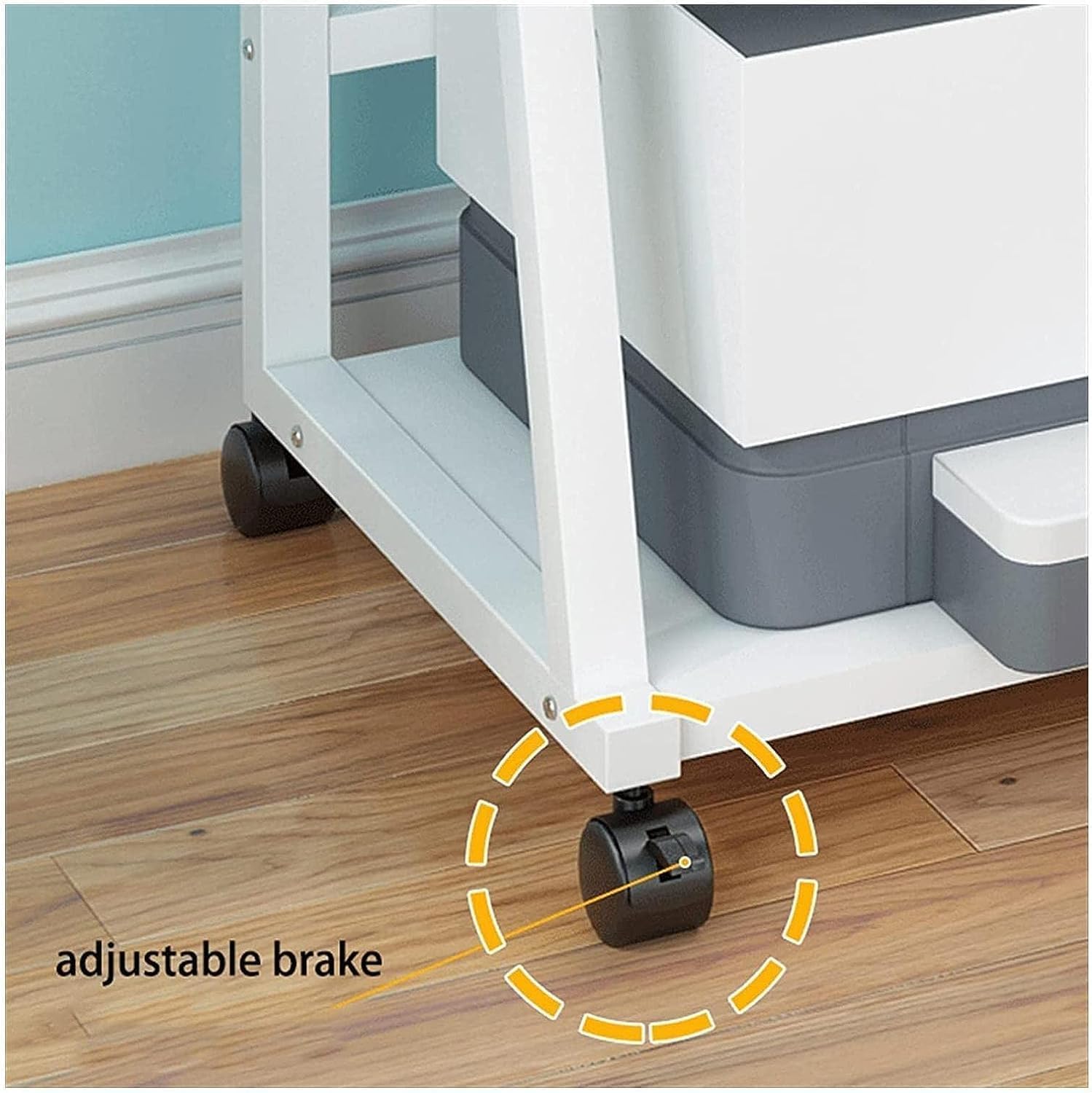 Soporte de madera para impresora, carrito móvil de 3 niveles con ruedas para almacenamiento de oficina en casa, perfecto para trituradoras de papel, dimensiones: 48 x 38 x 75 cm
