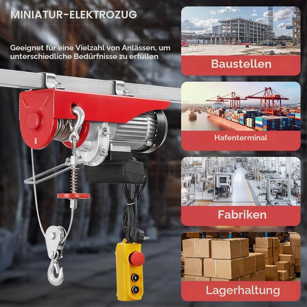 TEENO Elektrischer Seilzug 1000 kg 1800 W 10 m/min 220V Hubhöhe 20 m Motor