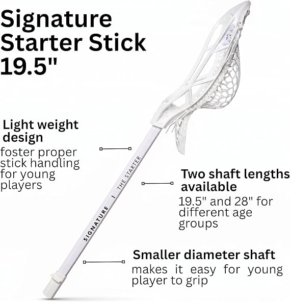 Signature Starter Stick - 28 or 19.5 - The Best Starter Stick for Kids - Pro Strung Pocket, Lightweight Plastic Shaft, Play Ready Lacrosse Stick, for Entry Level First Time Player