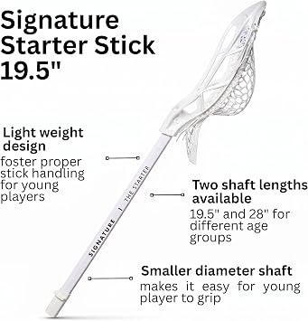 Signature Starter Stick - 28 or 19.5 - The Best Starter Stick for Kids - Pro Strung Pocket, Lightweight Plastic Shaft, Play Ready Lacrosse Stick, for Entry Level First Time Player