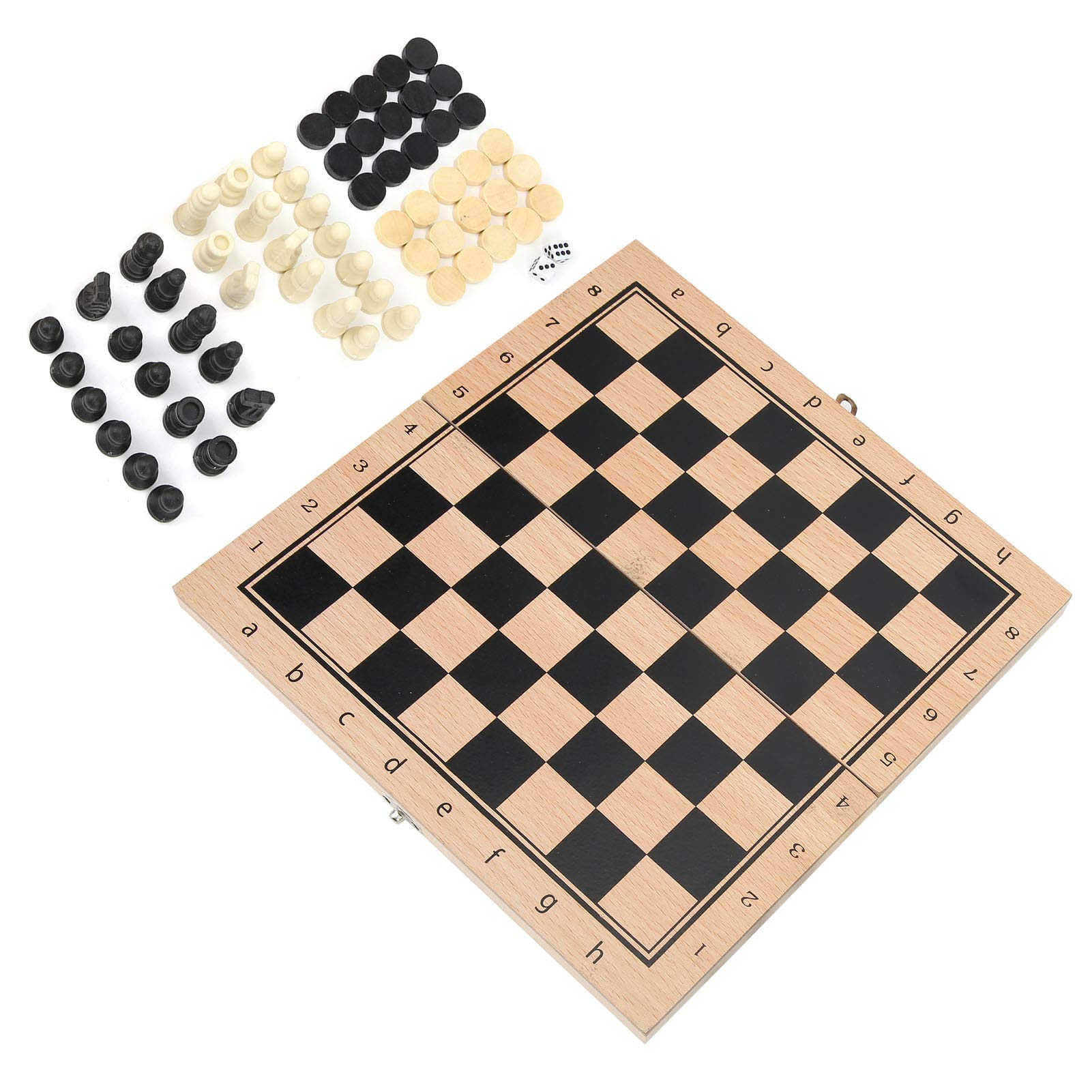 3 en 1 Juego de Ajedrez de Madera Internacional Juego de Damas Ajedrez Tablero de Ajedrez Juguet de Rompecabezas Divertidos Regalo con Portátil