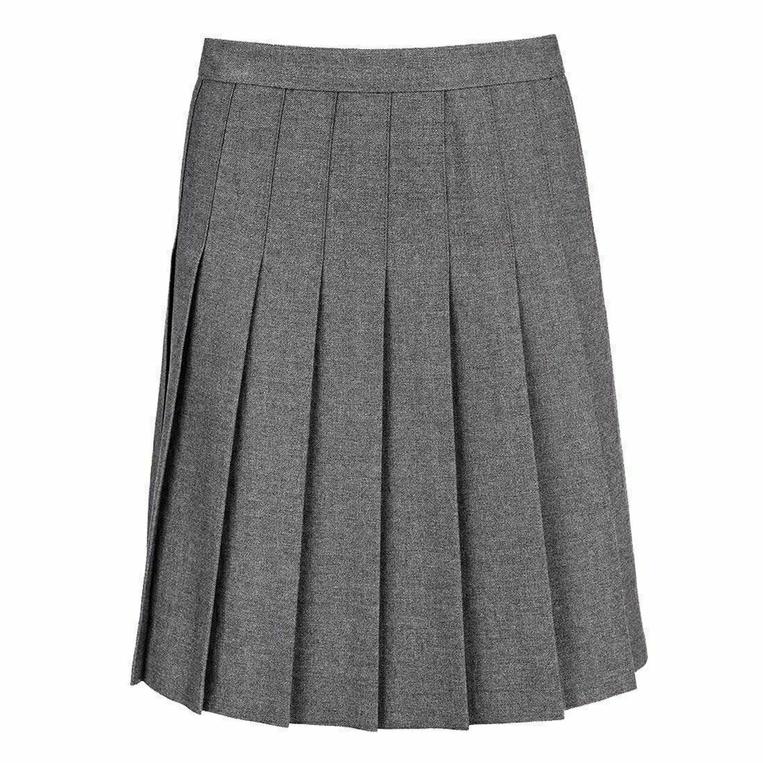 Metluq M0d4 Girls Grey Women All Round Knife Pleated School Uniform Mini Skirt Knee Length Skirt