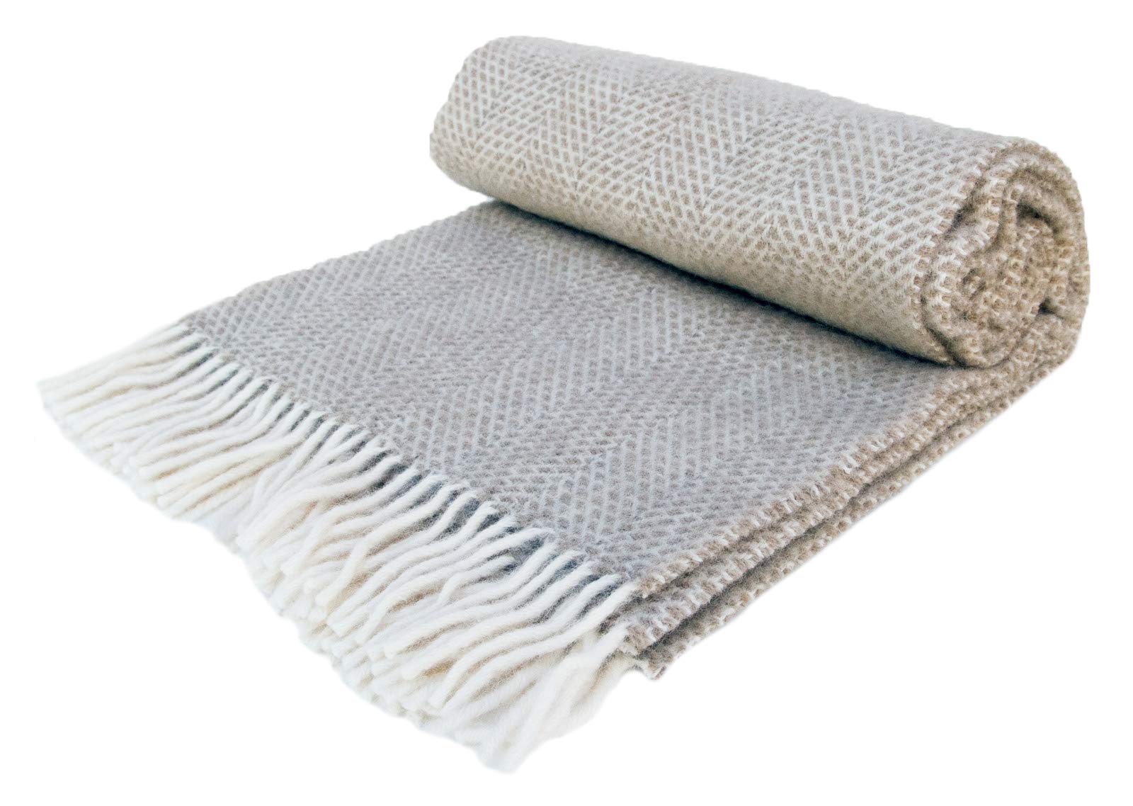 Tweedmill Textiles Oatmeal Honeycomb - Pure New Wool - Knee Rug Throw Small Blanket - British Made