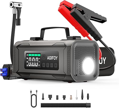 Miniatura 1 de Arrancador portátil de coche con compresor de aire, cargador de batería de coche 6 en 1 2500 A (todo gasolina8.0L diesel), inflador de neumáticos de