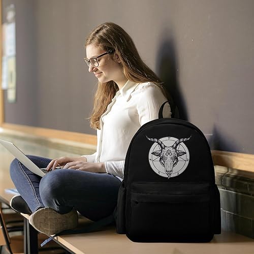 Miniatura 7 de Baphomet - Mochila de viaje con cabeza de cabra satánica, ligera, de 16.5 pulgadas, para computadora portátil, mochila casual para hombres y mujeres