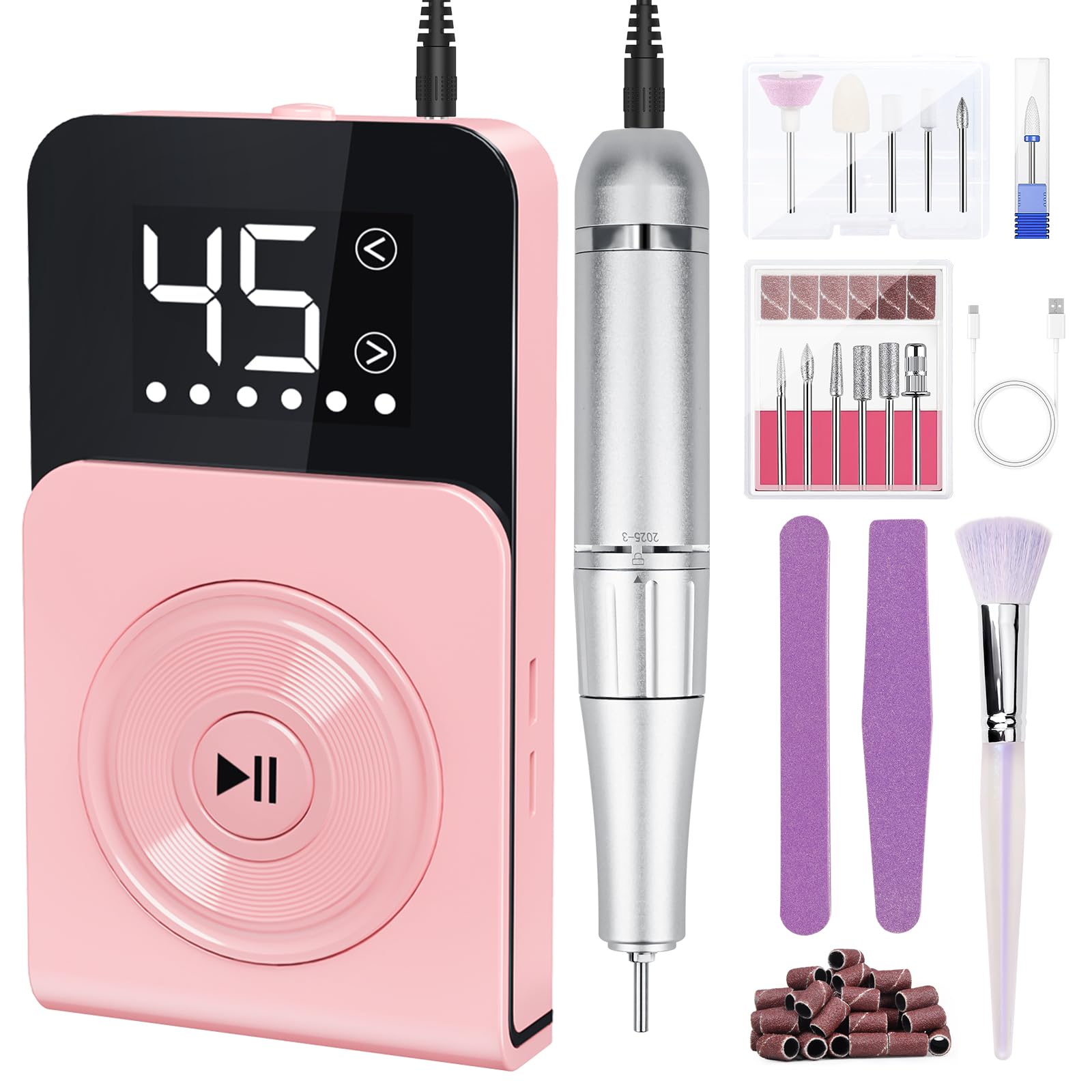 Fresa per Unghie ,Fresa per Unghie Professionale 45000 giri Con 12 in 1 4000 mAh con display LCD, Lime per Unghie Portatili per Unghie Acriliche e gel,Manicure e Pedicure (Rosa)