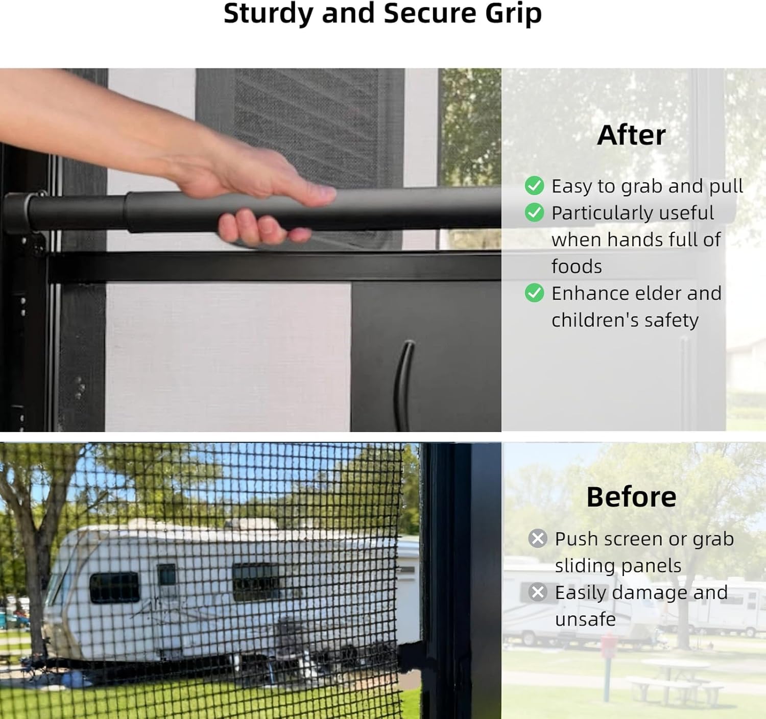 Aluminum RV Screen Door Handle 17-29" Adjustable Crossbar, Sturdy Metal Camper Entry Door Support Cross Bar for Ergonomic Grab and Push, Travel Trailer Accessories for Inside