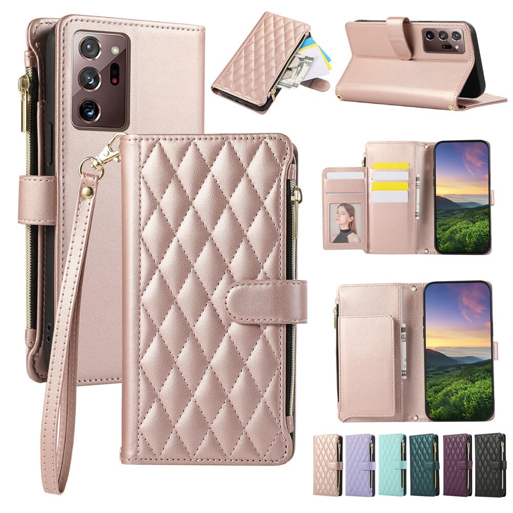 Étui en cuir élégant Galaxy Note 8 or rose, housse de protection supérieure