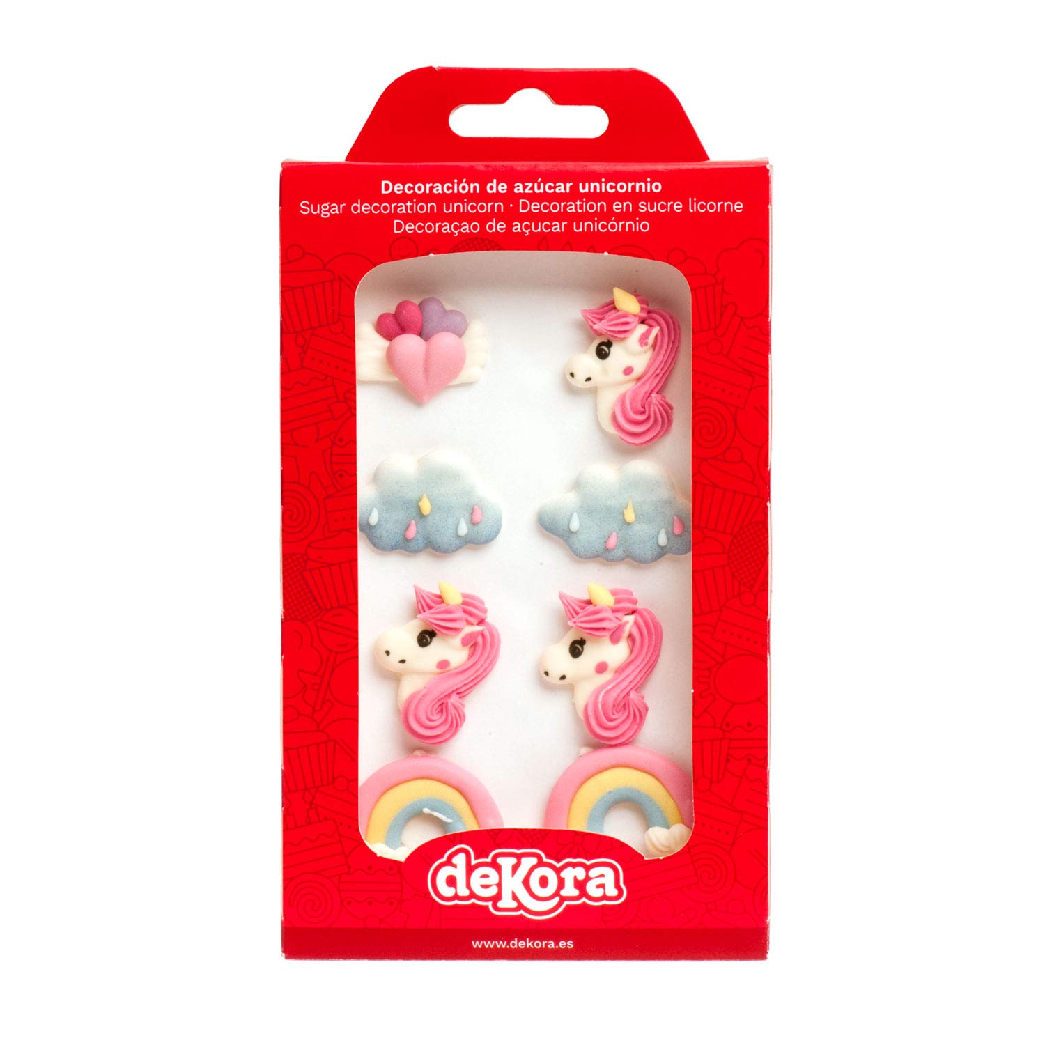 Dekora, Edible Sugar Cake Or Cupcake Decoration, Pack Of 8 Edible Figures Including Unicorn, Hearts & Rainbows - Image 3